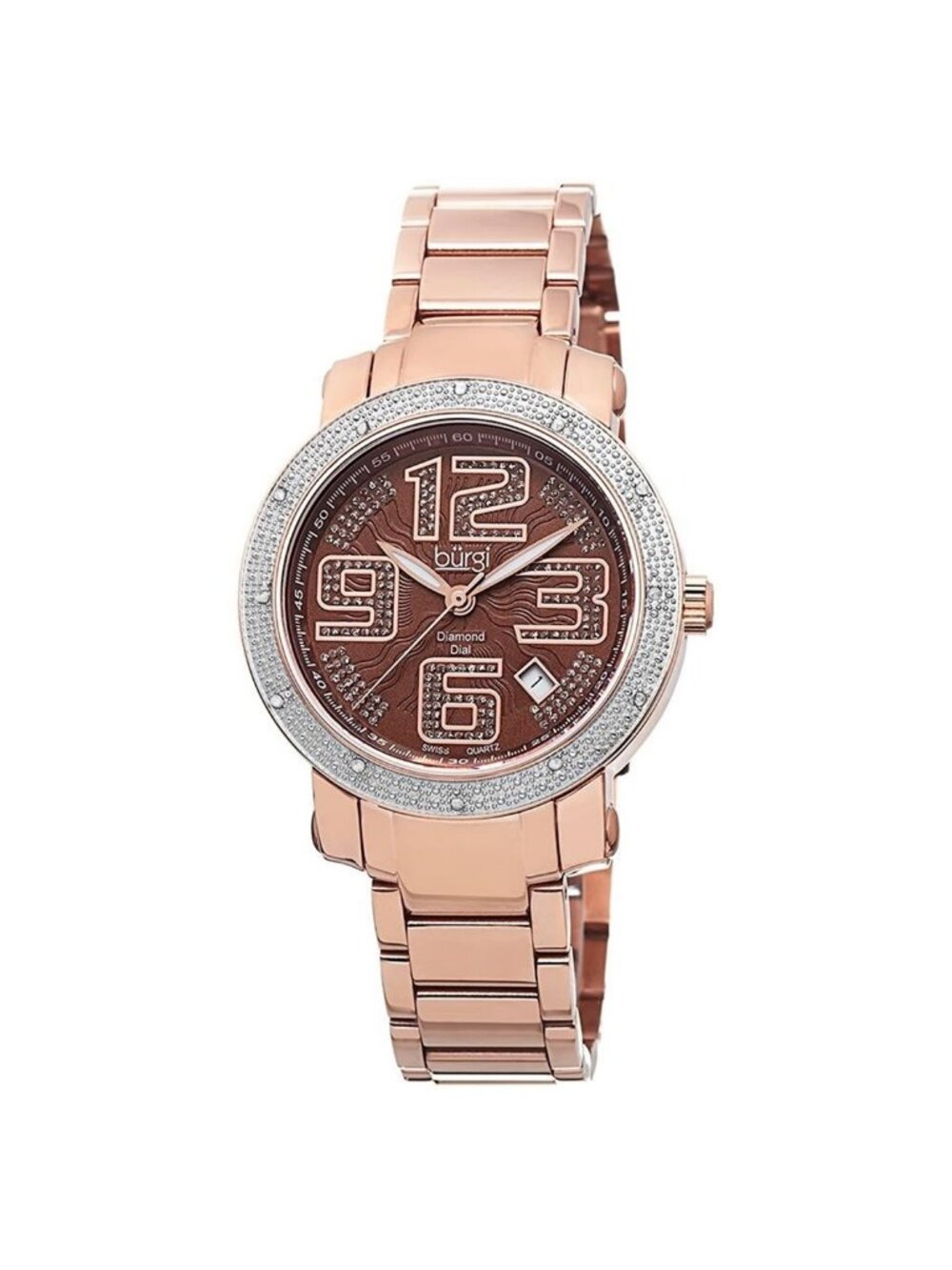 NWT Burgi Rose Gold-tone Stainless Steel Diamond Bezel Ladies Watch